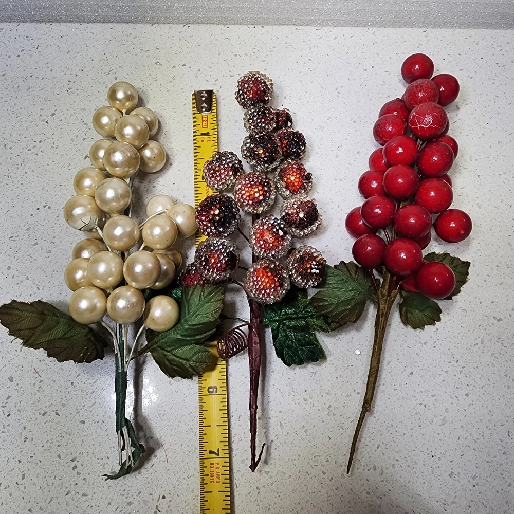 Vintage Decorative Large Berry and Pearl Stems 3pieces